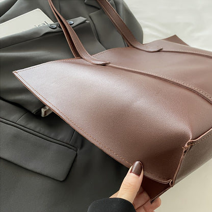 Women'S Large Capacity Tote - Elegant Minimalist Hand with Golden-Tone Hardware & Buckle Closure, Fixed Strap & Detachable Strap, Golden-Tone Hardware, Versatile For Work, Travel