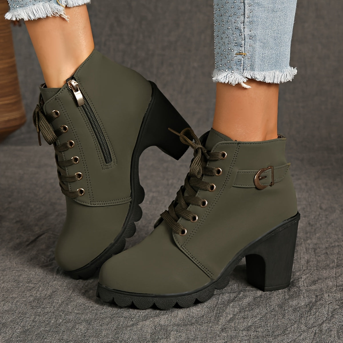 Women's booties - Women's platform wedge boots - non-slip rubber sole - imitation with a zipper closure in the middle heel - all season - winter - party and everyday shoes - inexpensive Women's shoes