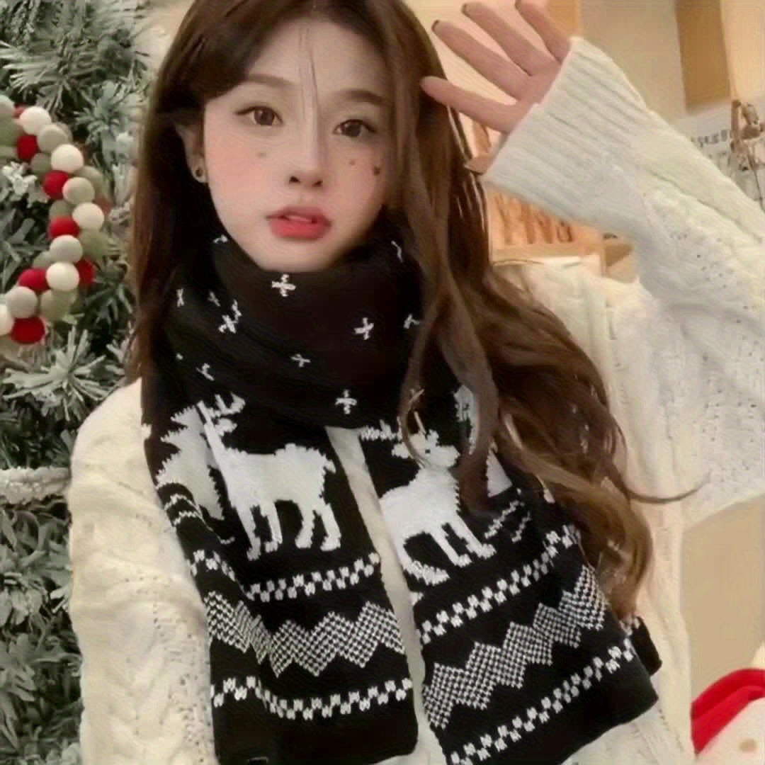 Cachecol Elegante Feminino Vermelho & Árvore de Natal & Rena - Cachecol de Inverno Macio e Quente com Padrões de Flor de Natal & Flocos de Neve, Lavável na Máquina, Presente Festivo de Natal, Perfeito para Roupa de Festa, Cachecol de Natal