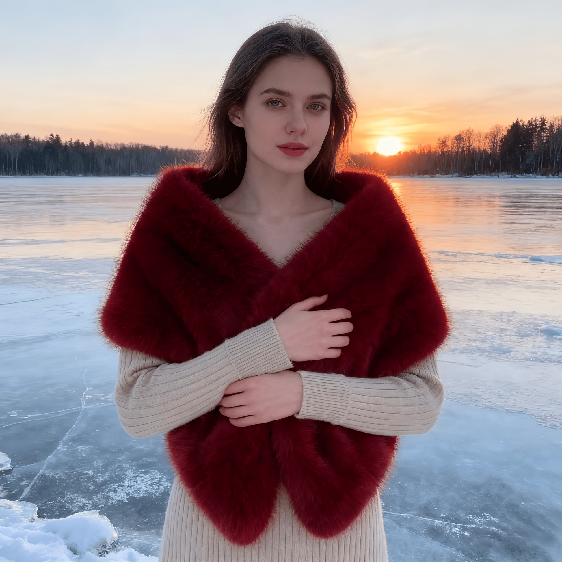 1x Xaile de Luxo Feminino em Pele Sintética Macia - Elegante Quentura de Inverno, À Prova de Vento e Isolamento Espesso, Castanho/, Eventos Formais, Casamentos, Festas, Xaile de Inverno, Xaile de Casamento, Estilo Boémio, Xaile Elegante, Xaile de Moda, Xaile de Noiva, Amantes da Moda