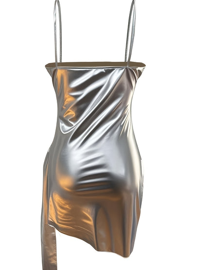 Women'S Sexy Bodycon Dress, Solid Color Knit Polyester 100%, Side Tie-up Detail, Collarless, Spring/Summer Fashion, 100g/m² Fabric Weight