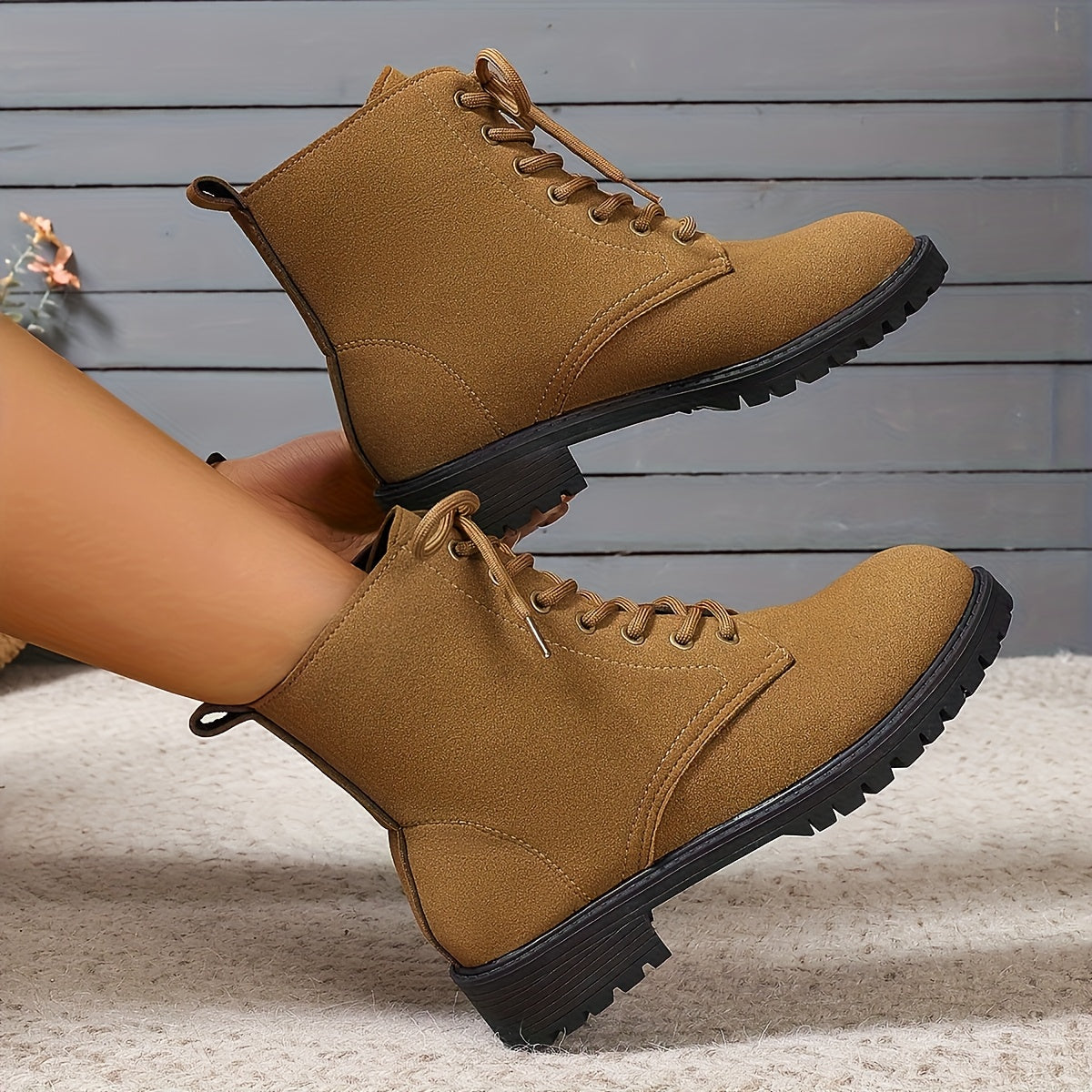 Women'S British Style Black High-Top Ankle Boots - Casual Winter Lace-Up Short Boots with Flat Rubber Sole, Round Toe & Fabric Upper for Casual Attire, Winter Boots, Round Toe Design, Durable Rubber Sole