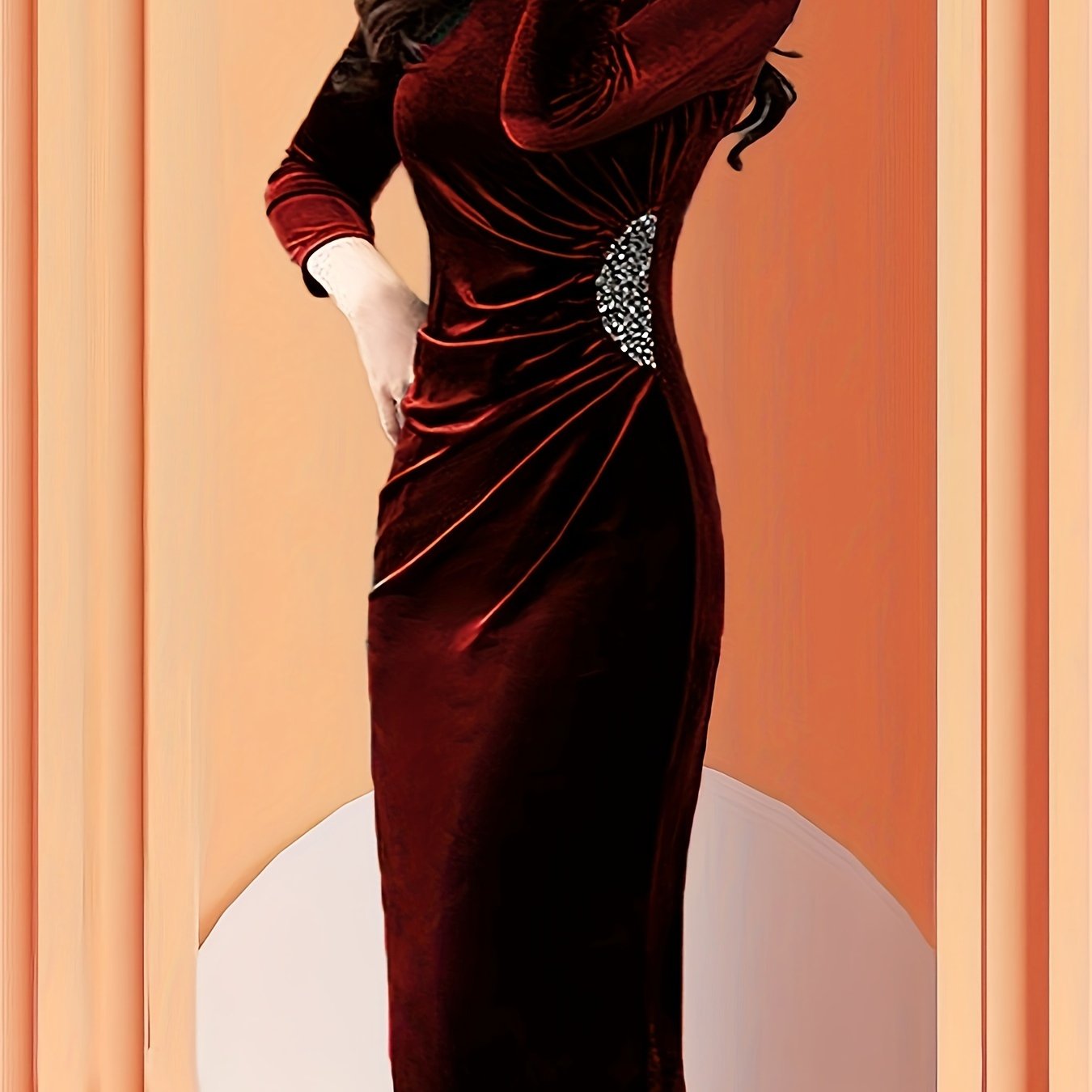 Elegant Velvet Bodycon Dress with Ruched Sleeves