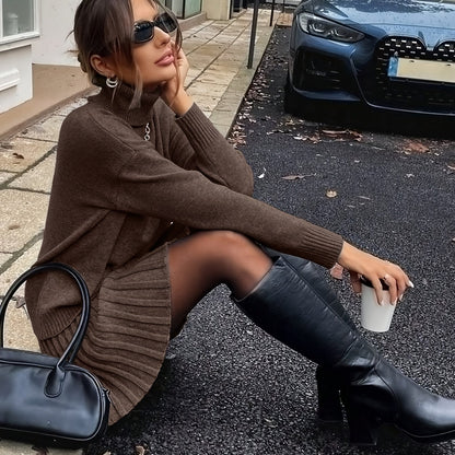 Chic Two-Piece Set: High Neck Top & Pleated Skirt