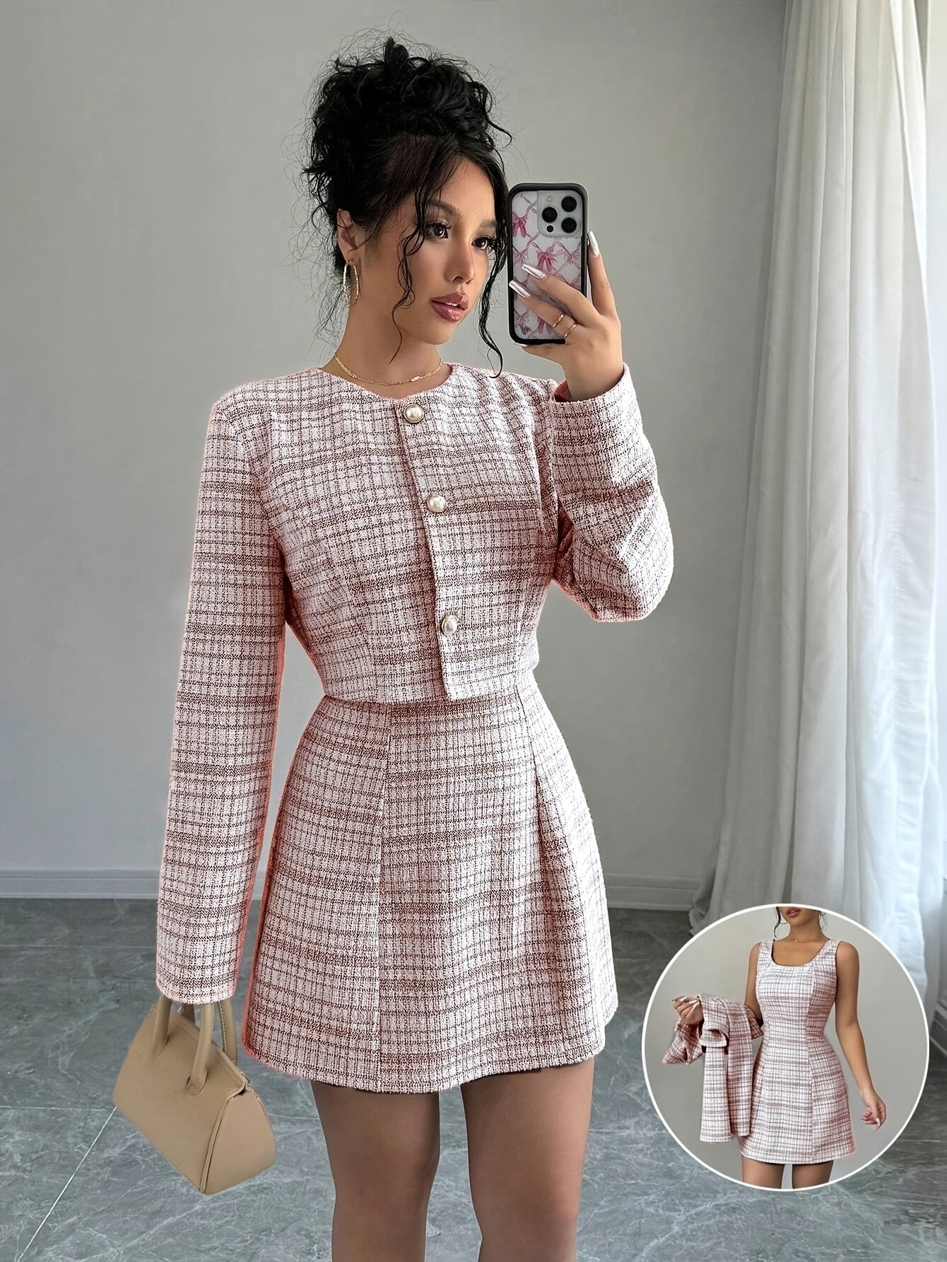 Women'S Elegant Office to Party Outfit - Chic Blazer & Dress Set, Button-Front Closure, Long Sleeve, Flattering Fit for Everyday & Formal Events - Spring/Fall Wardrobe