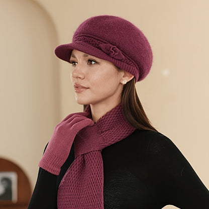 1 Gorro de Inverno de Pelúcia para Mulher - Gorro Macio com Fecho Ajustável, Proteção Leve e Quente para os Ouvidos para Clima Frio, Gorro de Inverno Elegante para Esqui, Corrida, Uso Diário - Disponível em Borgonha, Azul Marinho, Rosa, Roxo - Presente de Natal Perfeito para Mulheres