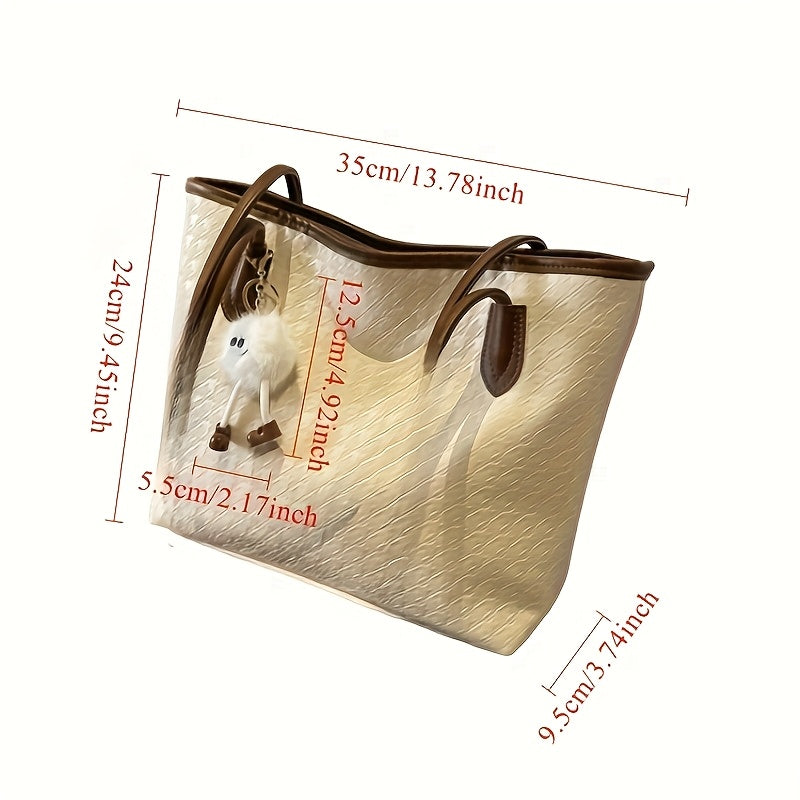 Large Capacity Shoulder Bag for Women - 2025 New Fashion Tote Bag with Zipper Closure, Polyester Lining, and Bird Pattern Design - Perfect for College Students, Commuting, and Casual Outings - Available in Deep Gray, White, and Beige