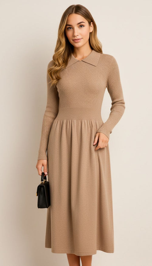 Elegant Women's Wool Polo Collar Dress
