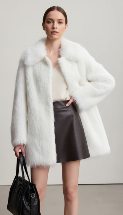 Elegant Faux Fur Coat - Cozy Autumn/Winter Style