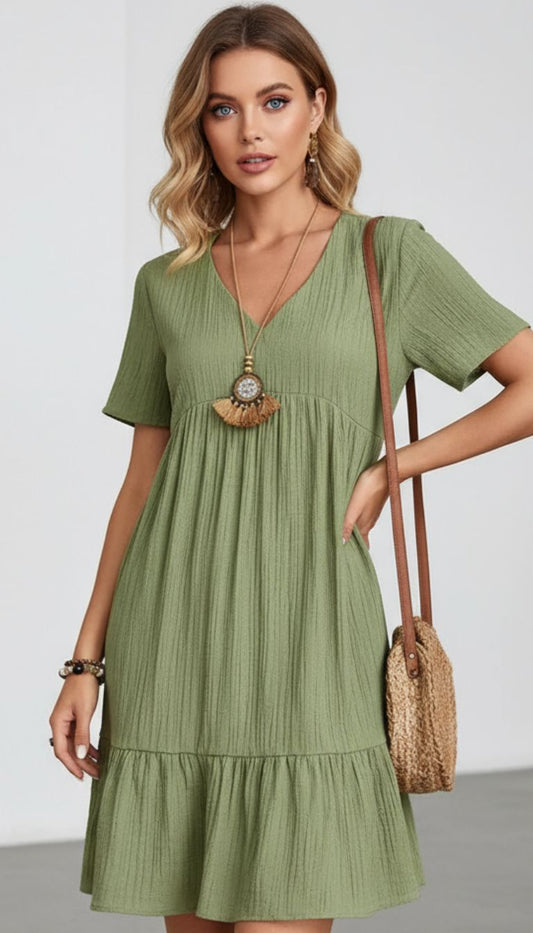 Elegant Summer Peplum V-Neck Dress