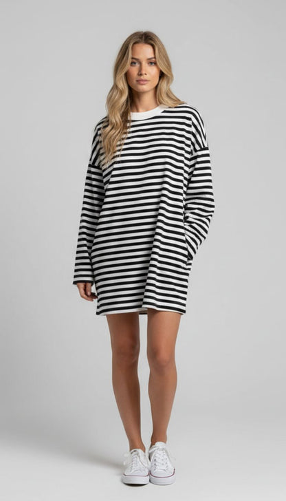 Chic Striped Oversized Women's T-Shirt - 95% Cotton