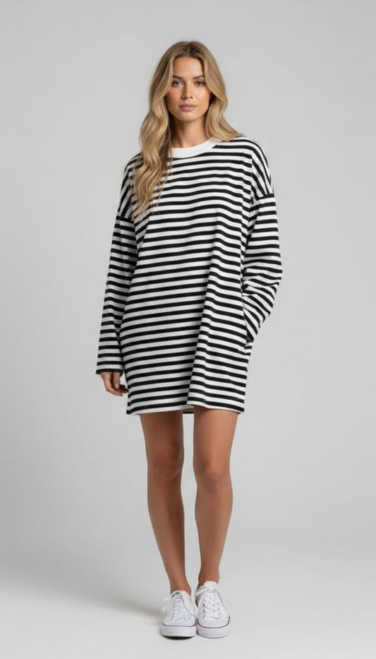 Chic Striped Oversized Women's T-Shirt - 95% Cotton