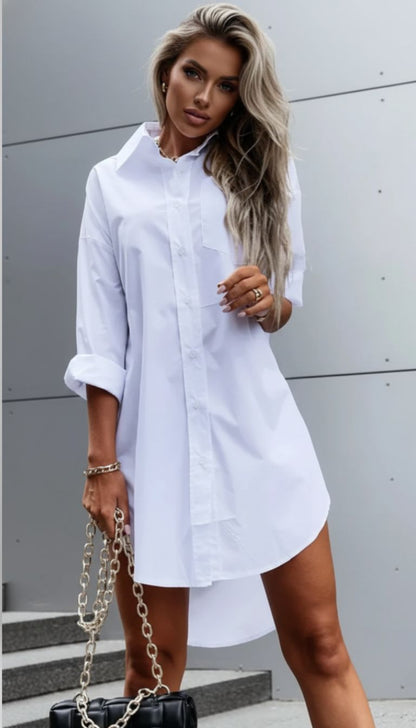Chic Solid Color Button Front Shirt Dress