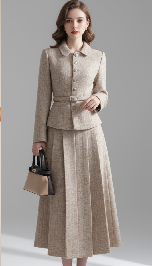 Elegant Khaki Waist Jacket & Skirt Set for Women