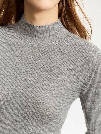 AMII Minimalism Sweater for Women 2023 Winter New Simple Slim Fit High Elastic Turtleneck Warm Solid Pullovers Female 12323075