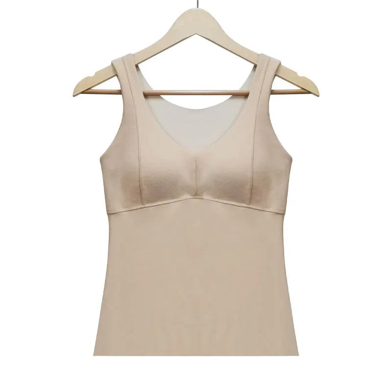 QDouble-Sided Thermal Vest Women with Chest Pads, Integrated Base Layer Autumn and Winter, Thickened Plus Size Top O