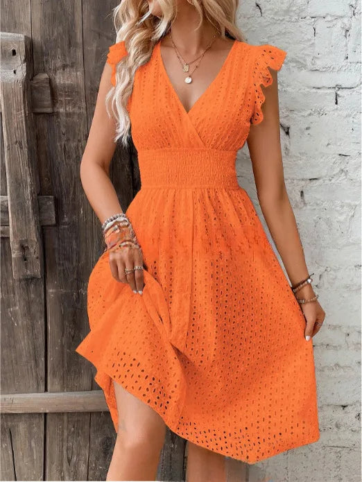 Elegant V-Neck Lace Beach Dress