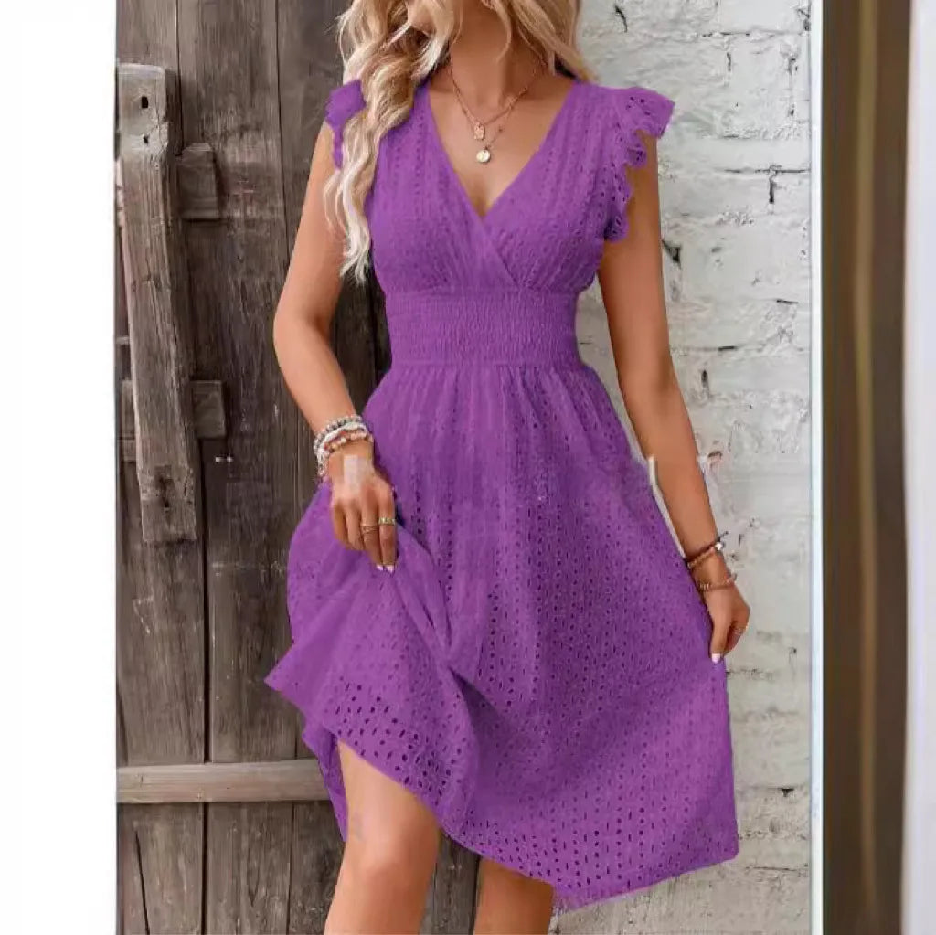 Elegant V-Neck Lace Beach Dress