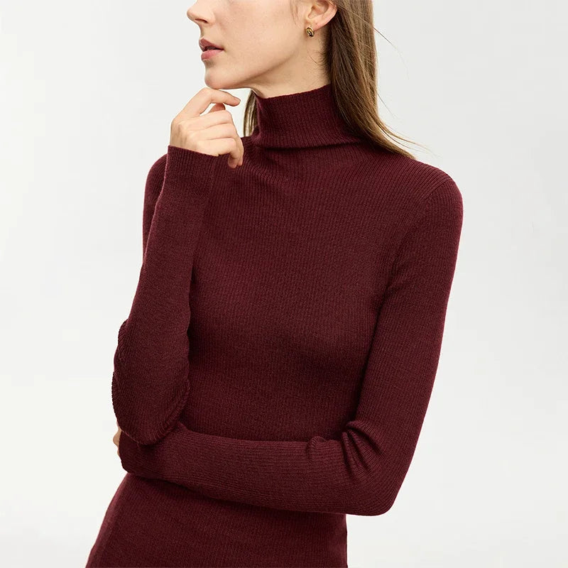 AMII Women's Slim Fit Turtleneck Sweater - High Elastic Warm Pullover