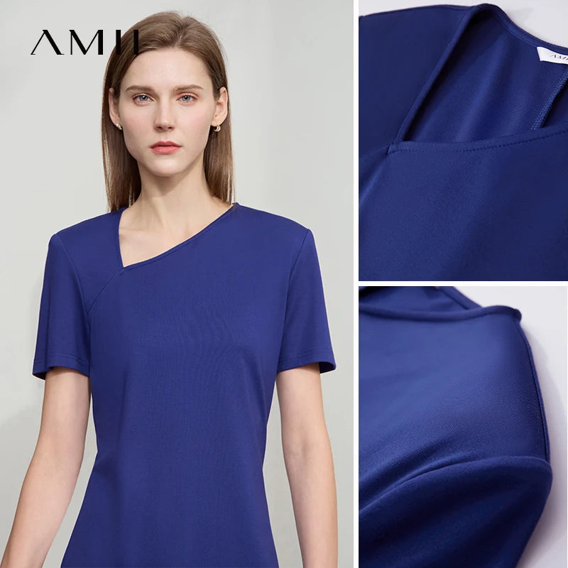 Amii Minimalist Casual Dress Women 2025 Summer New Office Lady Fitted Knit Waist Solid Color Stretch Airy Dresses 12542258
