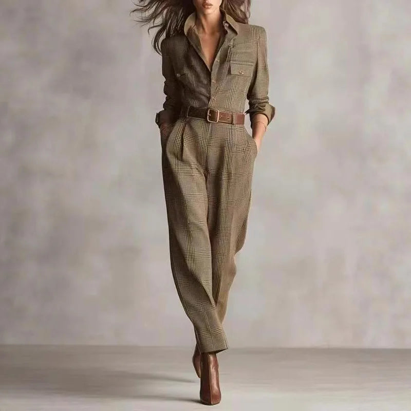 Vintage Plaid Slim Jumpsuit - Timeless Elegance
