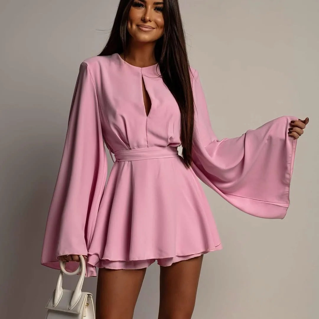 Fashion Women Rompers Sexy Backless High Waist Female Jumpsuit Playsuits Butterfly Sleeve Dress Shorts Casual Summer Ropa Mujer