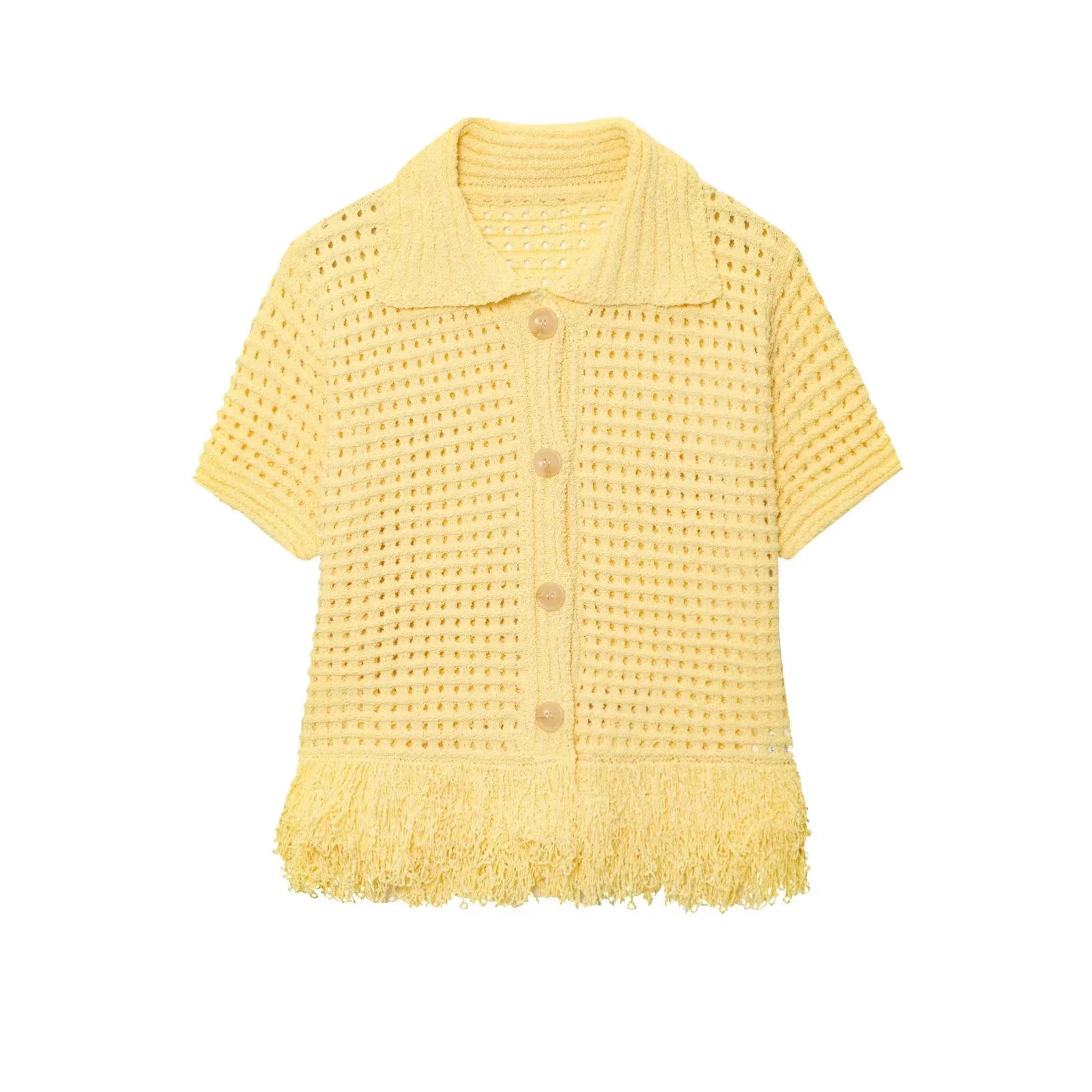 Elegant Knitted Tassel Suit - Chic Turndown Collar