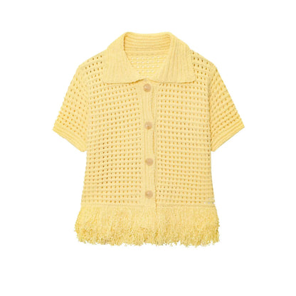 Elegant Knitted Tassel Suit - Chic Turndown Collar