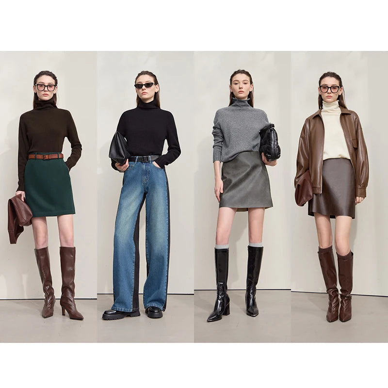 AMII Women's Sweater 100% Wool 2025 Autumn New  Long Sleeve Tops Solid Loose Casual Versatile Sweaters Women's Clothing 12513012