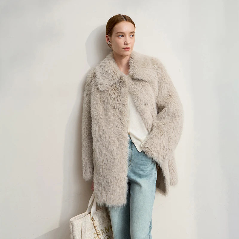 AMII Winter Fur Coat 2025 Autumn New Turn-Down Collar Versatile Coat Woman Long Sleeves Loose Casual Women's Outerwear 12554008