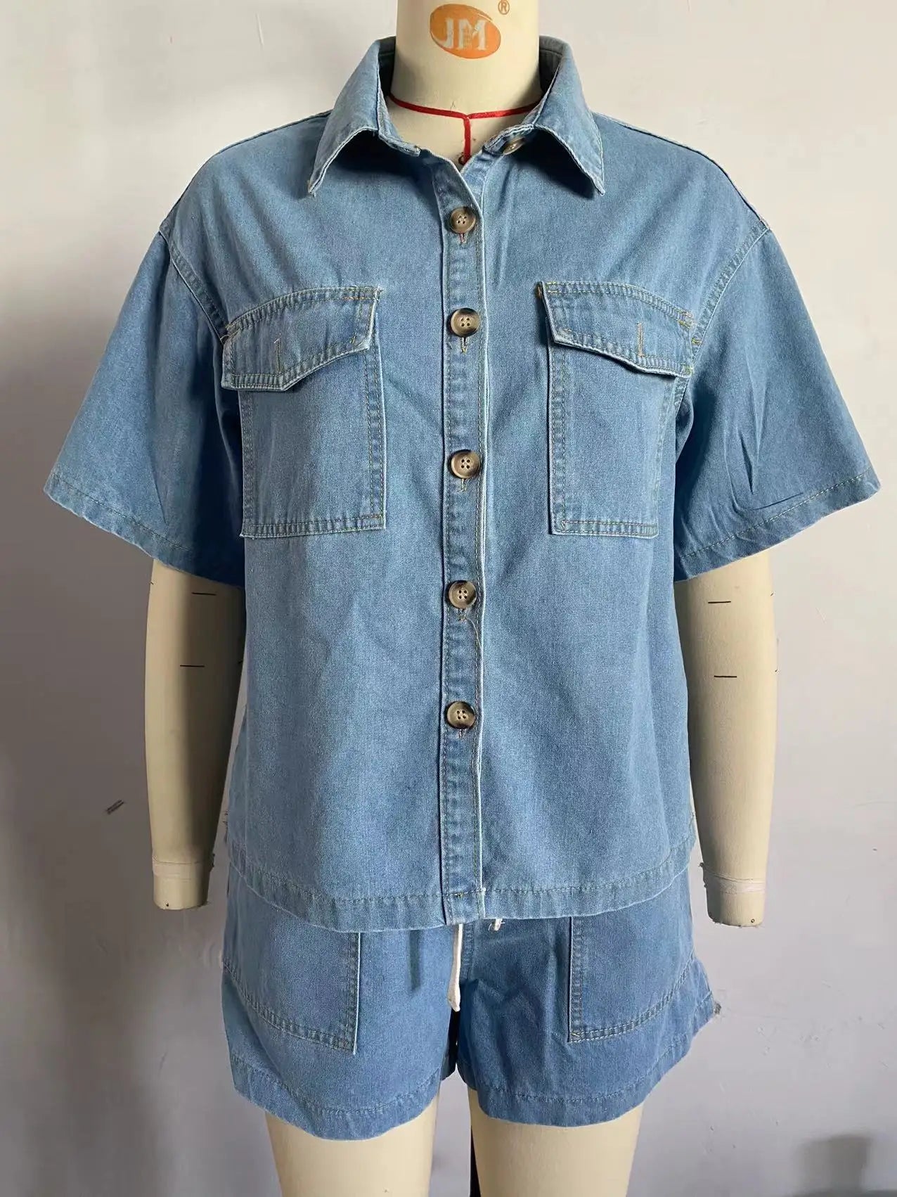 2025 Vintage High Street Denim Suits Women Short Sleeve Button Loose Comfortable Shirt Female Two Piece Sets High Waist Shorts
