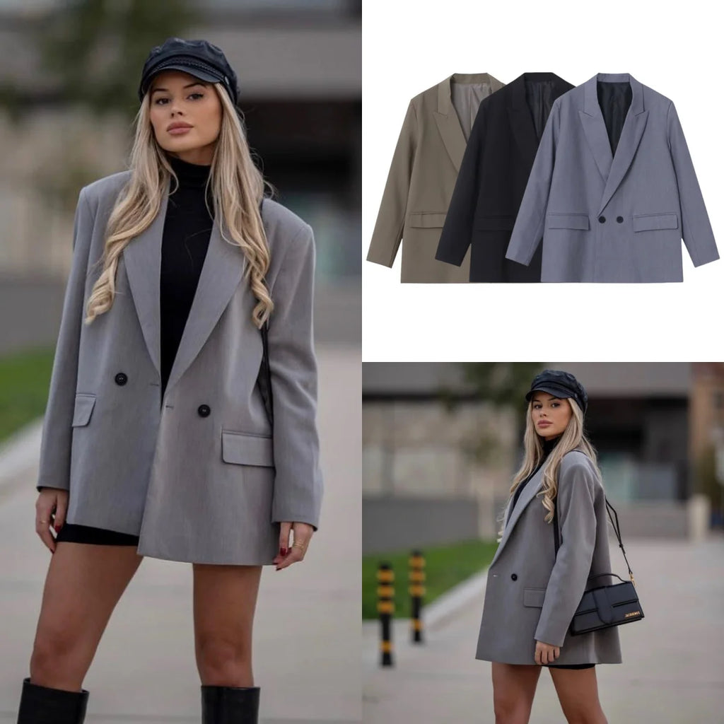 PB&ZASpring/Summer 2023 New Commuting Loose Leisure Fashion Suit Lapel Loose Double Breasted Blazer