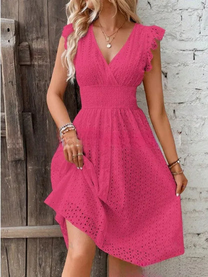 Elegant V-Neck Lace Beach Dress