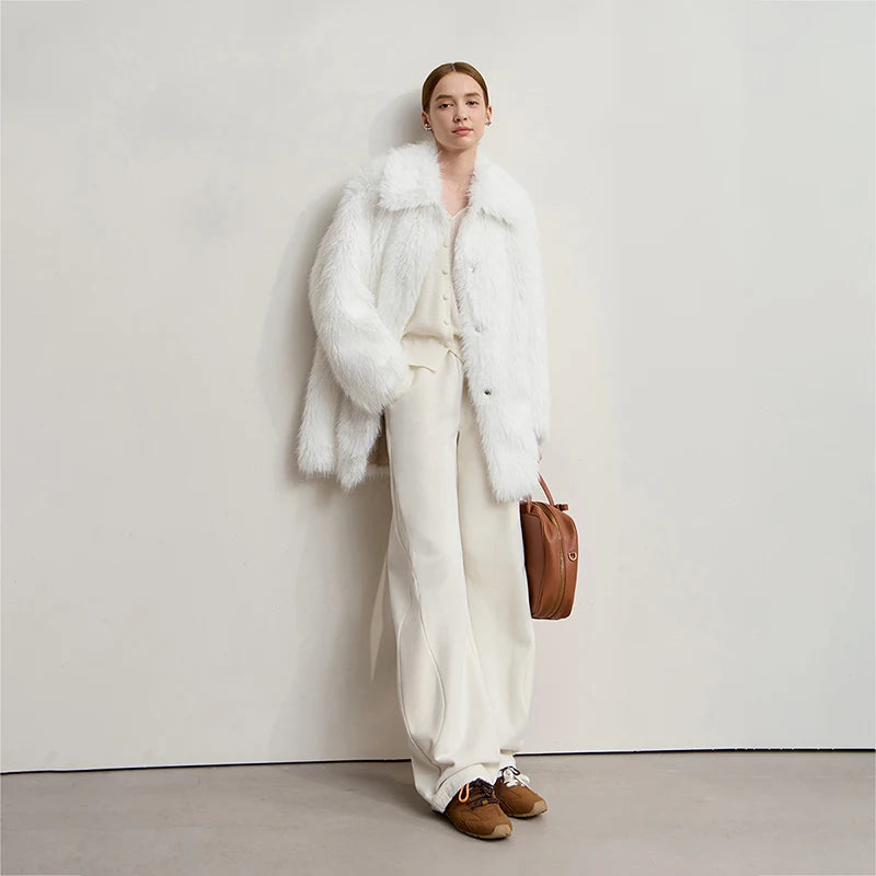 AMII Winter Fur Coat 2025 Autumn New Turn-Down Collar Versatile Coat Woman Long Sleeves Loose Casual Women's Outerwear 12554008