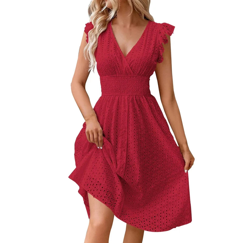 Elegant V-Neck Lace Beach Dress