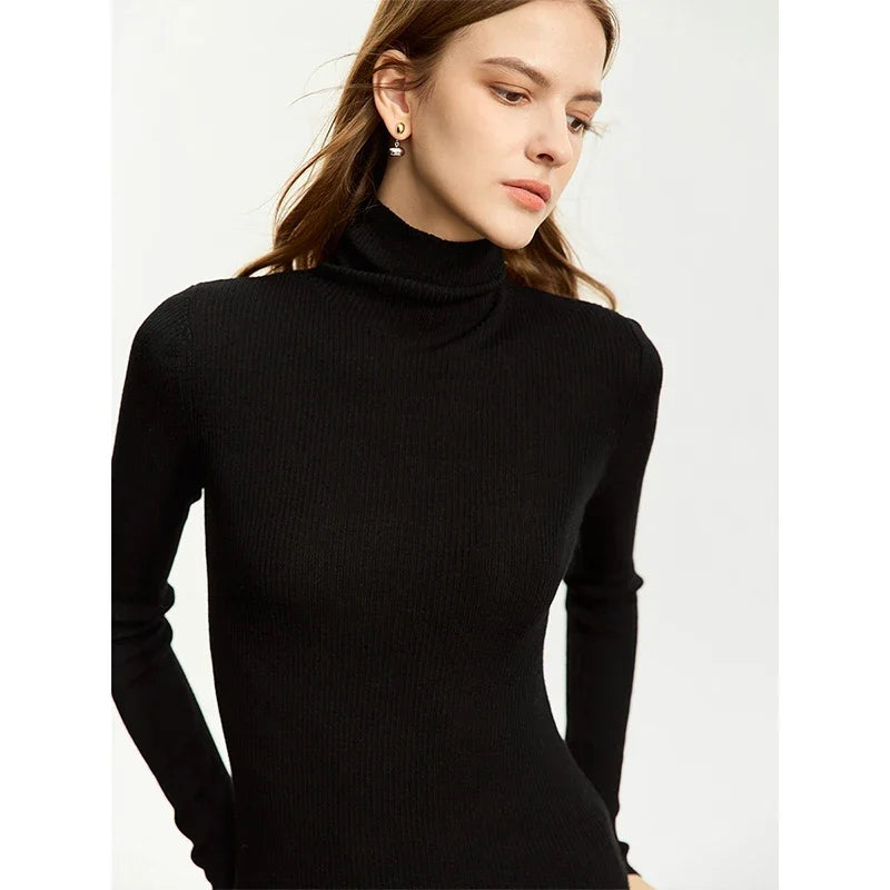 AMII Women's Slim Fit Turtleneck Sweater - High Elastic Warm Pullover