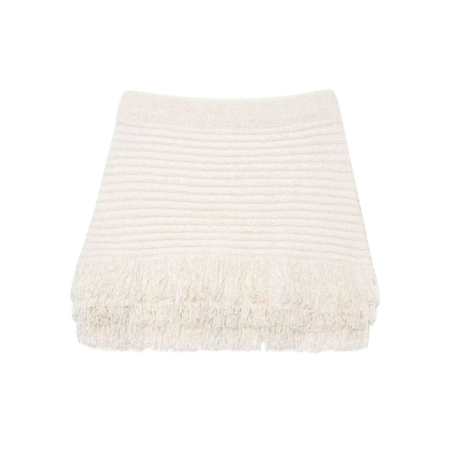 Elegant Knitted Tassel Suit - Chic Turndown Collar