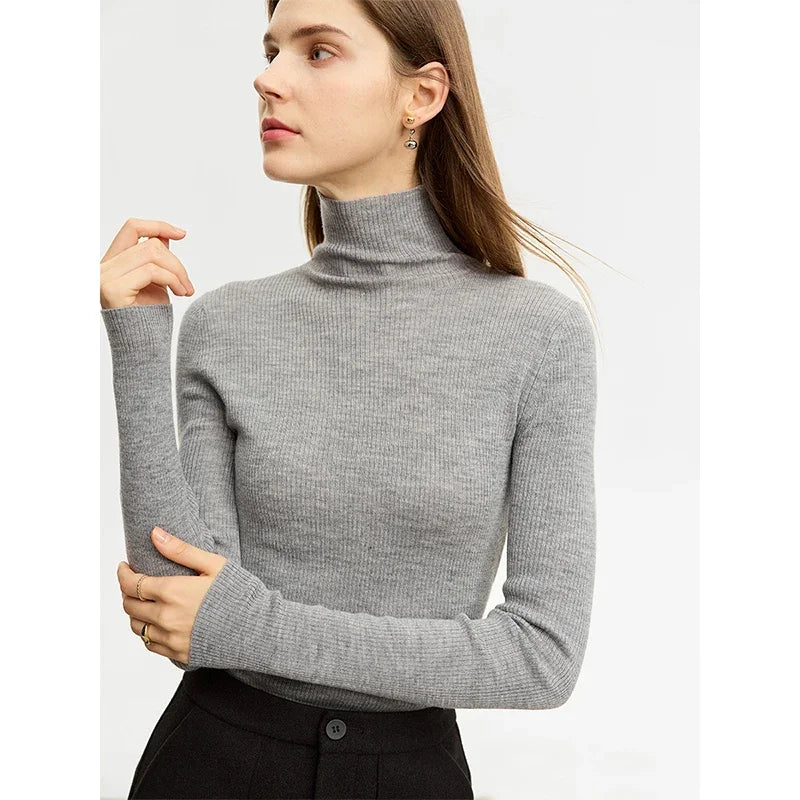 AMII Women's Slim Fit Turtleneck Sweater - High Elastic Warm Pullover