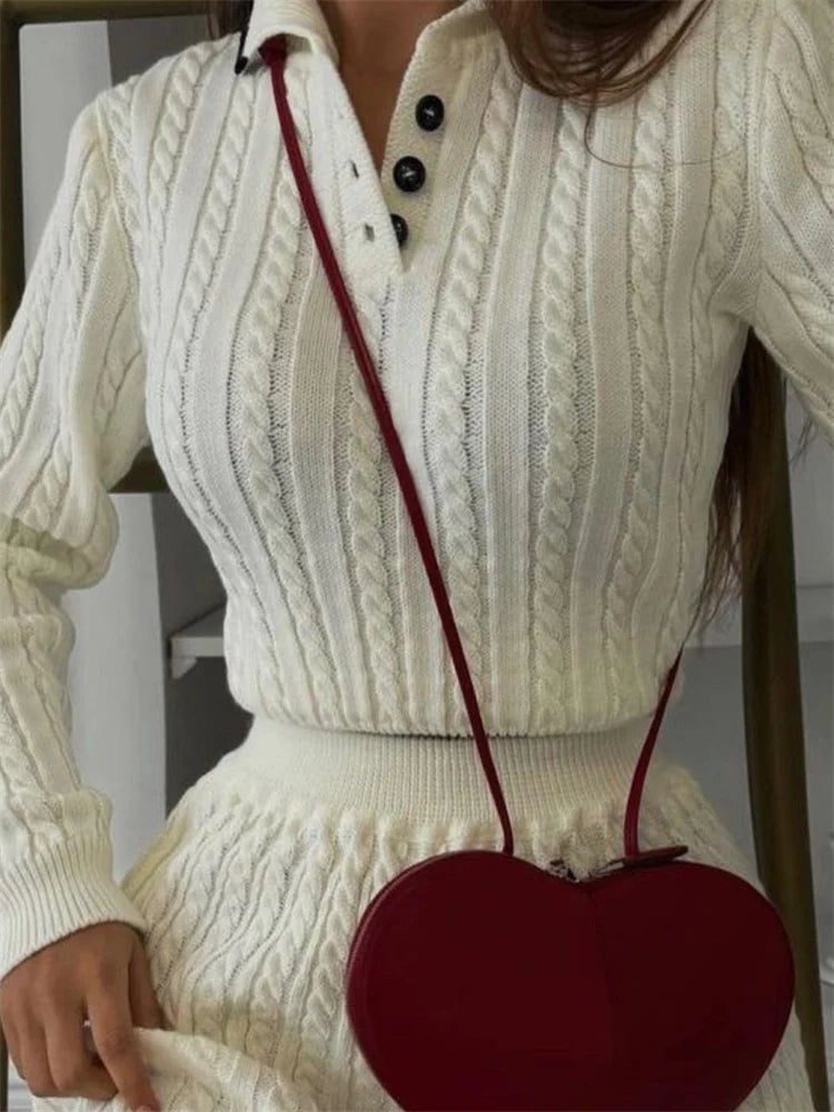 Tossy Autumn Fashion 2 Piece-Set Skirt Women's Patchwork Contrast Long Sleeve Lapel Pullover And High Waist Mini Skirt Outfits