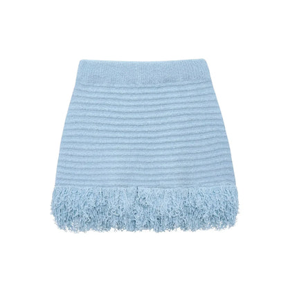 Elegant Knitted Tassel Suit - Chic Turndown Collar