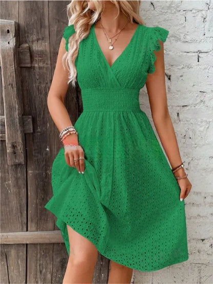 Elegant V-Neck Lace Beach Dress