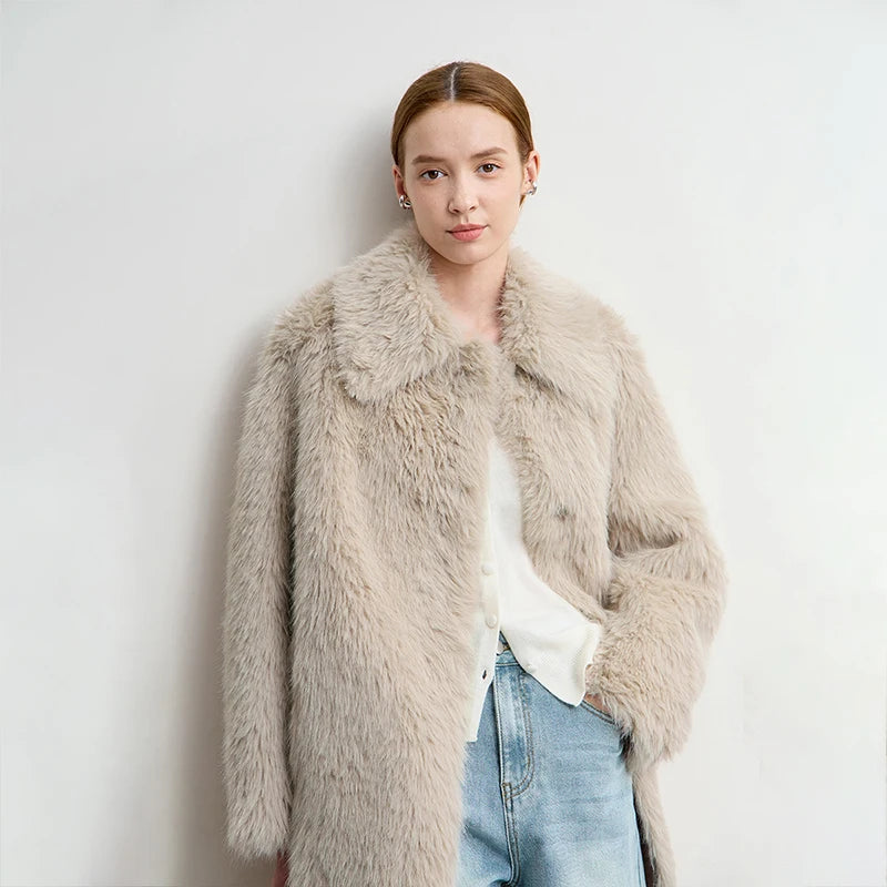 AMII Winter Fur Coat 2025 Autumn New Turn-Down Collar Versatile Coat Woman Long Sleeves Loose Casual Women's Outerwear 12554008