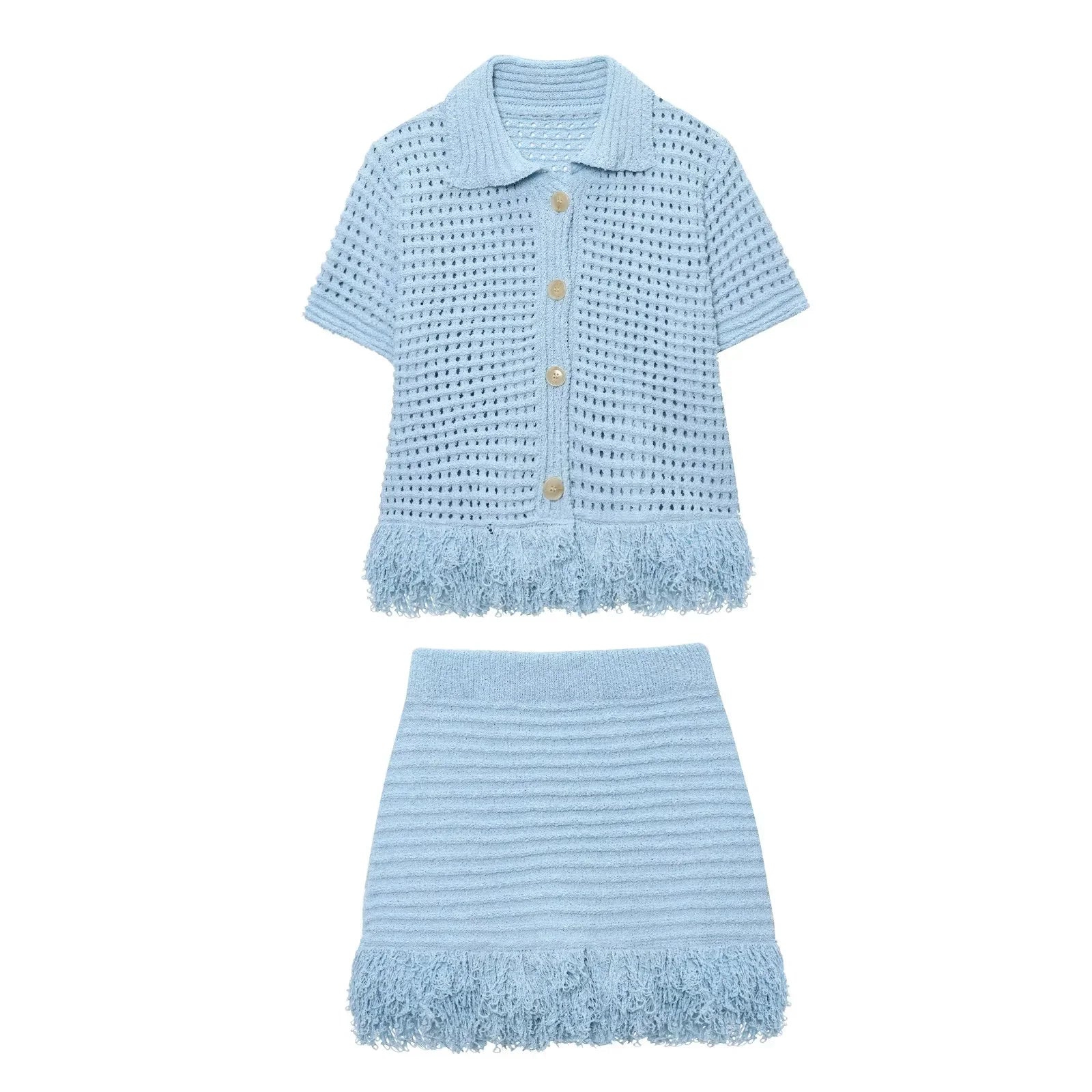 Elegant Knitted Tassel Suit - Chic Turndown Collar