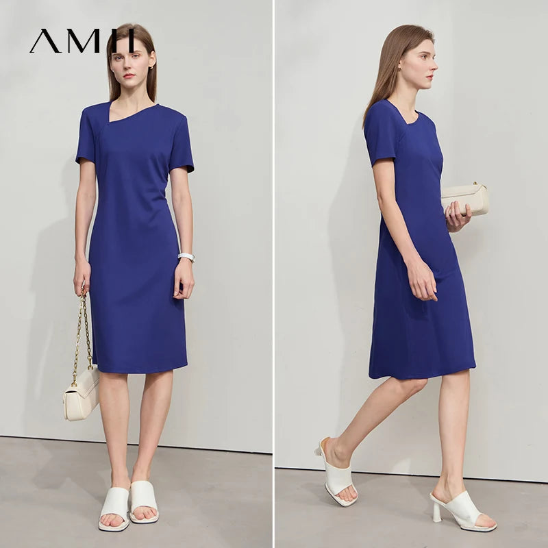 Amii Minimalist Casual Dress Women 2025 Summer New Office Lady Fitted Knit Waist Solid Color Stretch Airy Dresses 12542258