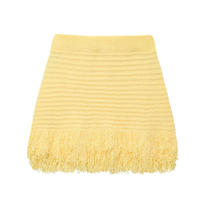 Elegant Knitted Tassel Suit - Chic Turndown Collar