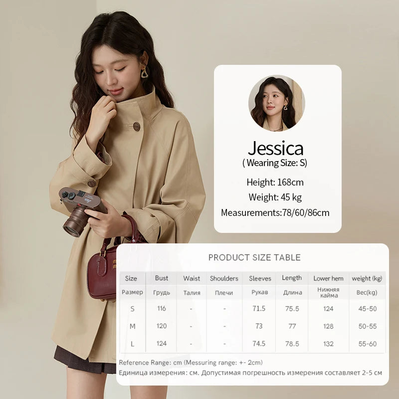 Elegant Stand Collar Women's Trench Coat - Autumn Fashion