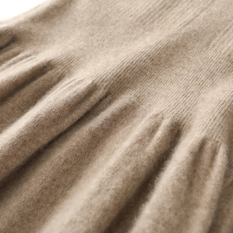 100% pure wool women's long skirt hot sale 2024 winter new fashion cashmere dress women's POLO collar wool clothing