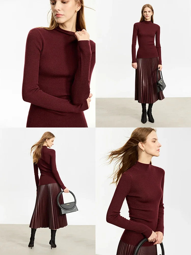 AMII Minimalism Sweater for Women 2023 Winter New Simple Slim Fit High Elastic Turtleneck Warm Solid Pullovers Female 12323075