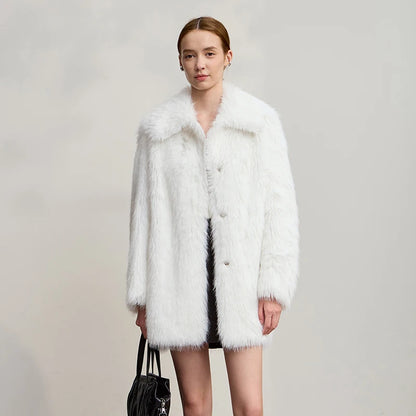 AMII Winter Fur Coat 2025 Autumn New Turn-Down Collar Versatile Coat Woman Long Sleeves Loose Casual Women's Outerwear 12554008