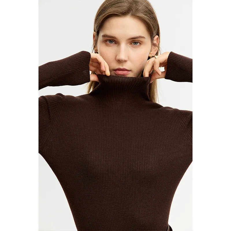 AMII Women's Slim Fit Turtleneck Sweater - High Elastic Warm Pullover